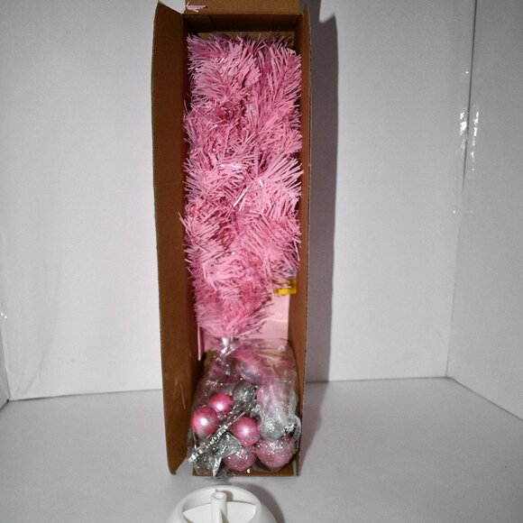 VERAT 24”/2ft Tabletop Christmas Tree with Lights, Pink Artificial Mini Xmas Tre - Picture 1 of 4
